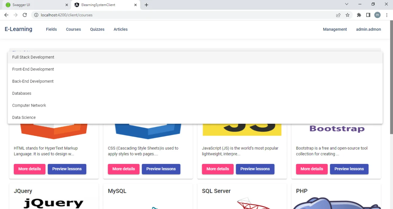 E-Learning Web Application Using Asp.net Core Web API and Angular — screenshot 3