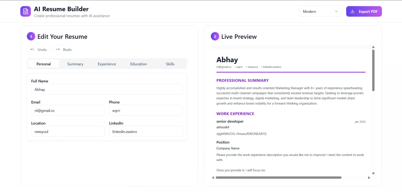 Smart AI-Powered Resume Builder — screenshot 1