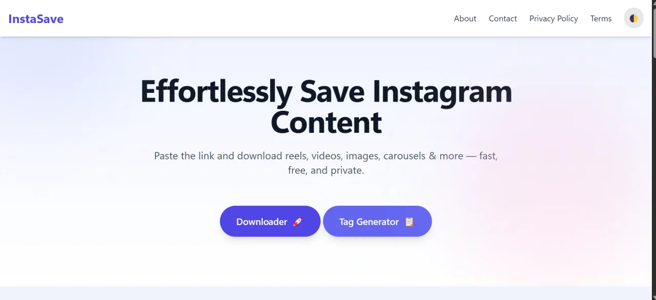 InstaSave - Instagram Downloader & Tag Gen PHP Script — screenshot 1