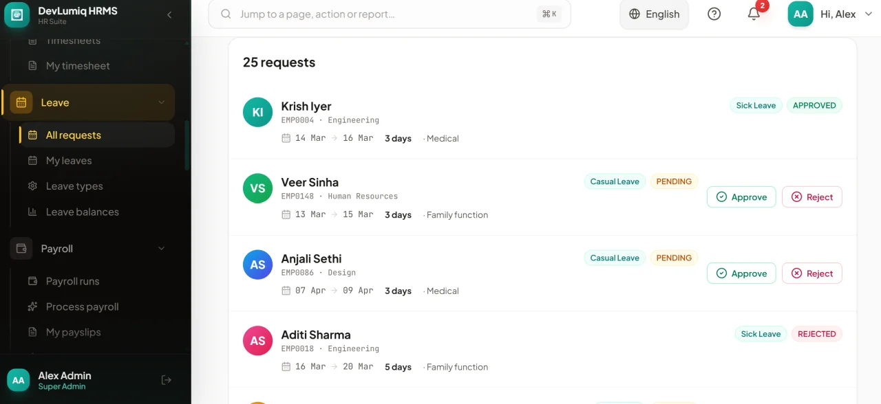 DevLumiq HRMS Next.js HR Management System — screenshot 3