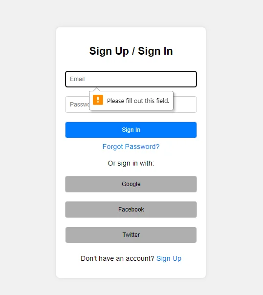 Sign Up and Sign in Login Page — screenshot 2
