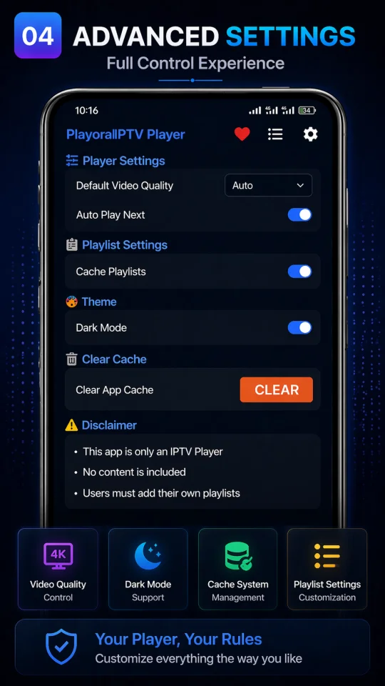 Playora IPTV Player Android M3U/M3U8 Streaming App (Kotlin + ExoPlayer) — screenshot 4