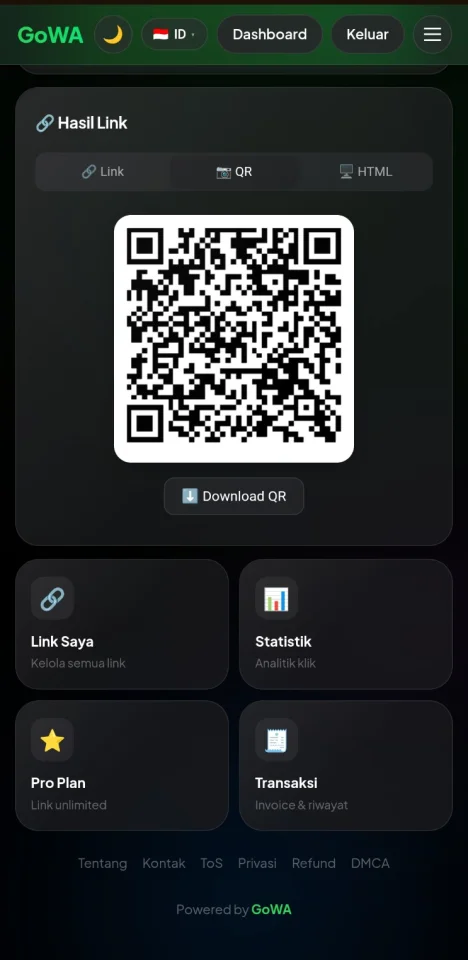 GoWA WhatsApp Link Generator SaaS PHP Script | Multi-Language, Multi-Payment, Admin Panel — screenshot 2