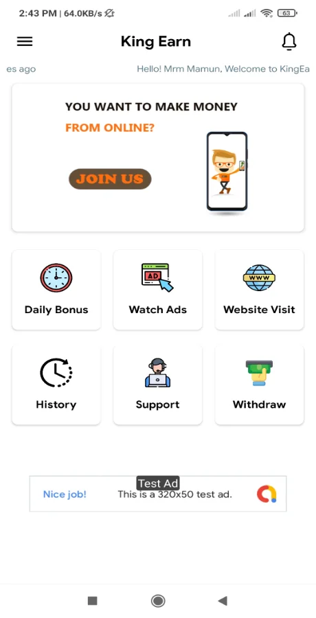 KingEarn - Android Rewards Earning App with Admin App — screenshot 1