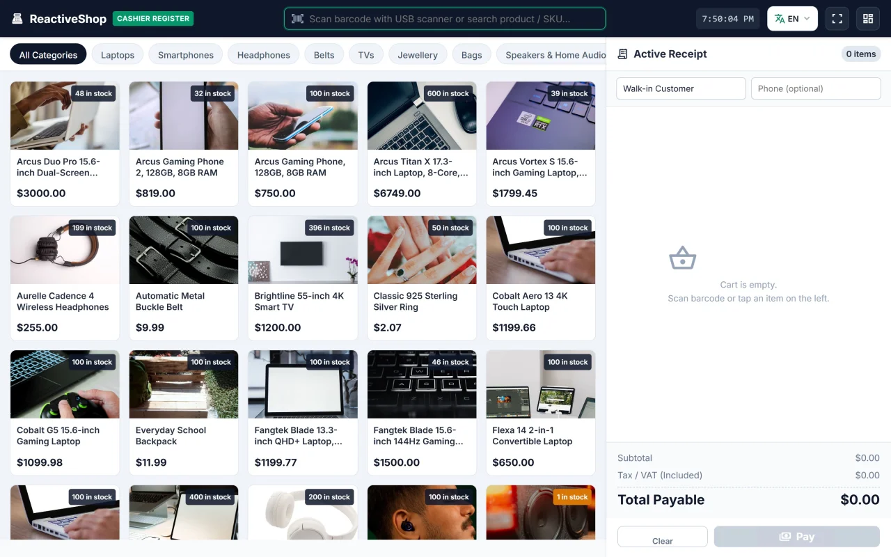 Reactive Shop Laravel eCommerce Store with Touch POS & Multi-Payment — screenshot 3