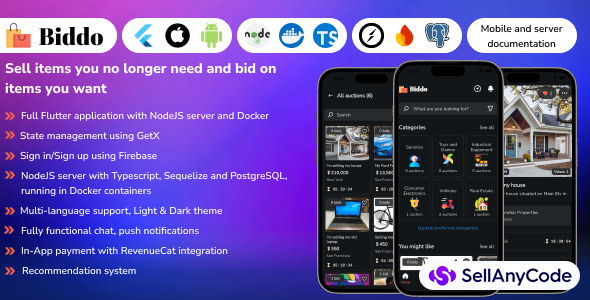 Biddo - Full Flutter auction app, NodeJS server with Docker (with chat)