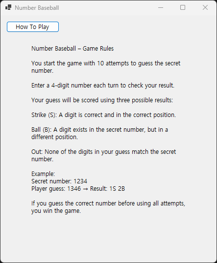 C# Number Baseball — screenshot 1