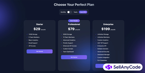 Custom GlassMorphic Pricing Table