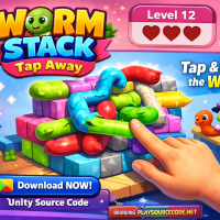 Download Worm Stack Tap Away Puzzle Unity Source Code 150 Levels Included