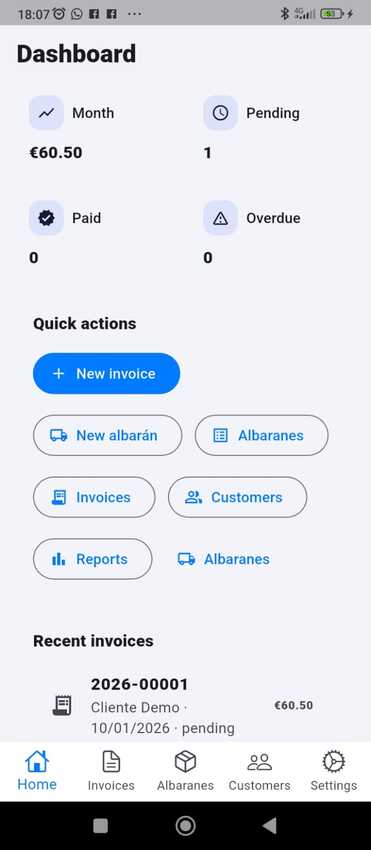 Flutter Invoice & Delivery Notes Manager App — screenshot 1