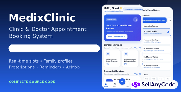 MedixClinic - Clinic & Doctor Appointment Booking Flutter App with Admin Panel