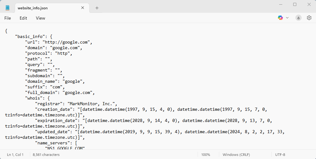 Website Information Gatherer — screenshot 2
